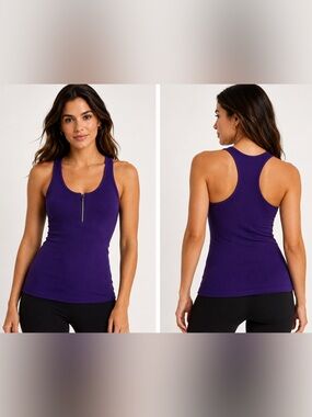 YI TONG WMN Purple Racerback Tank Top Zip Front Stretch One Size XS S NWT